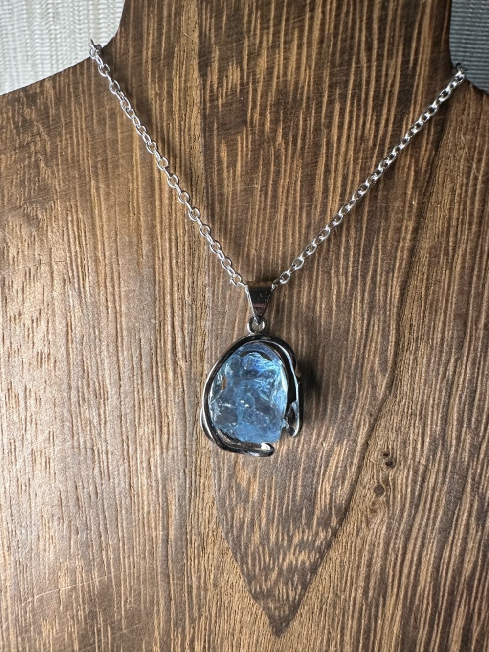Blue Raw Stone Pendant Necklace - Silver Metal - Picture 6 of 16